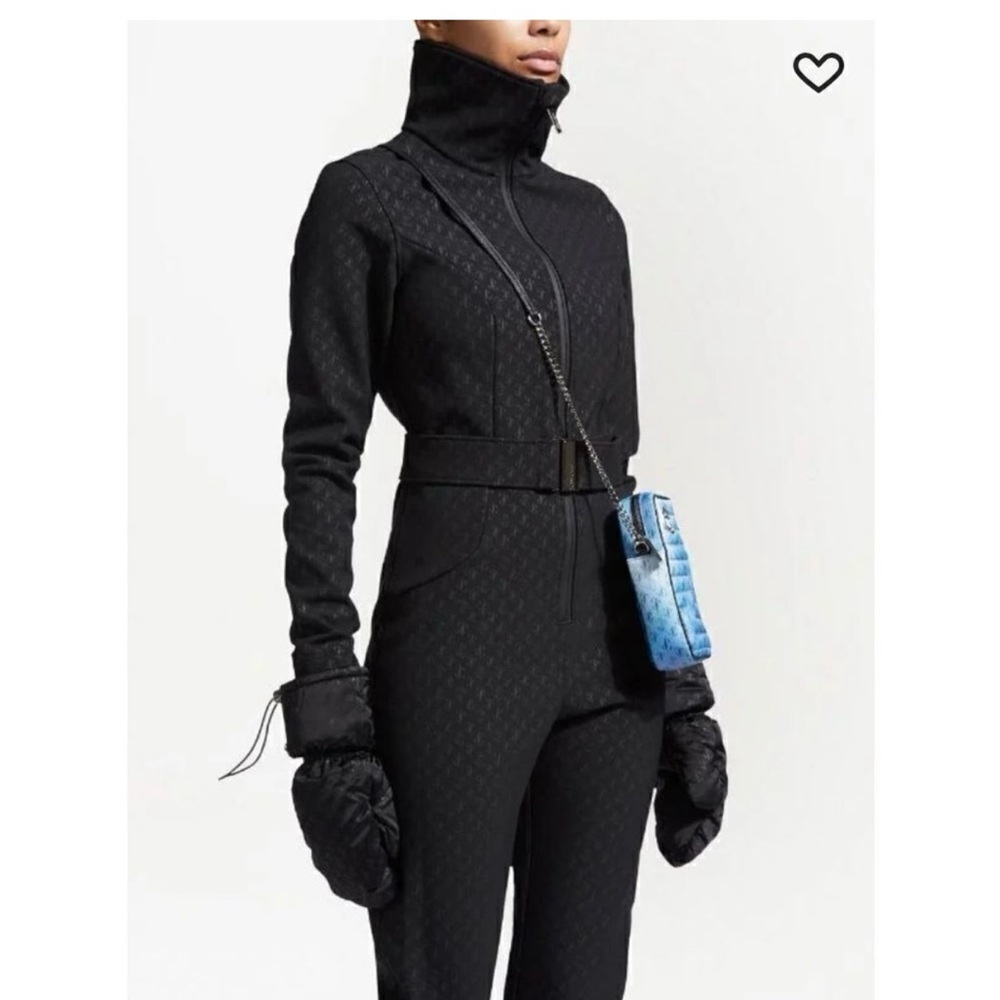 Jimmy Choo monogram-print logo ski suit NWOT Size XS black Waterproof